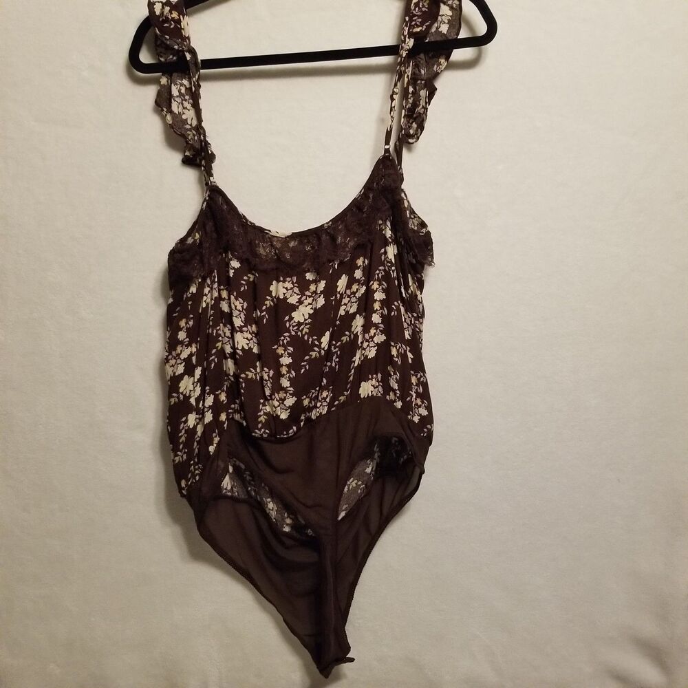 Intimately Free People XL Bodysuit Take It Away Brown Floral Lace Cottagecore - Picture 6 of 11